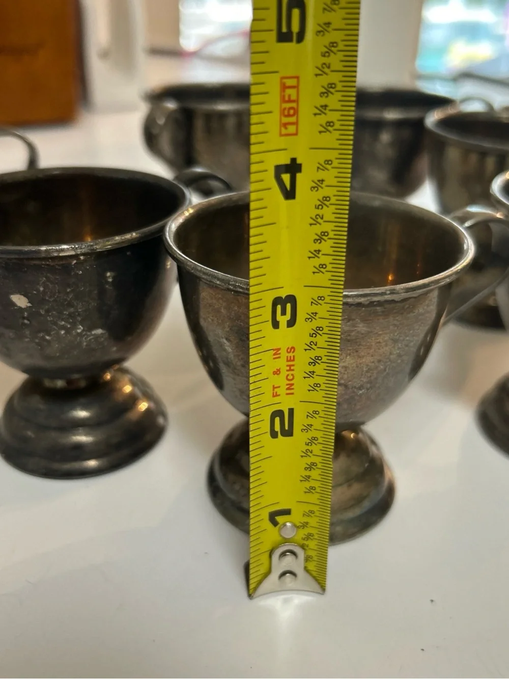Vintage Nickel Silver EP Footed Japan Tea Cups Set of 7 Antique Serving-ware